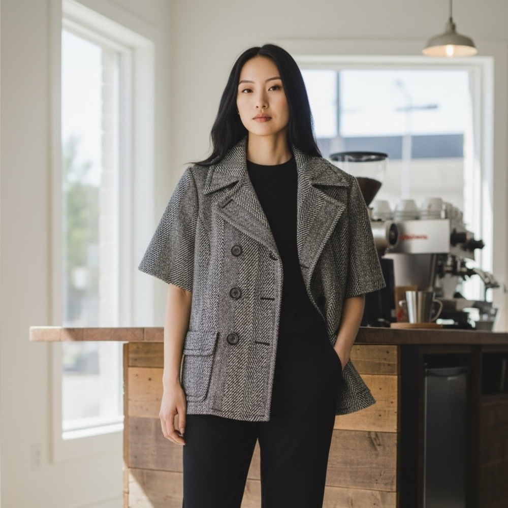Michael Kors Women's Black and Gray Pea Coat